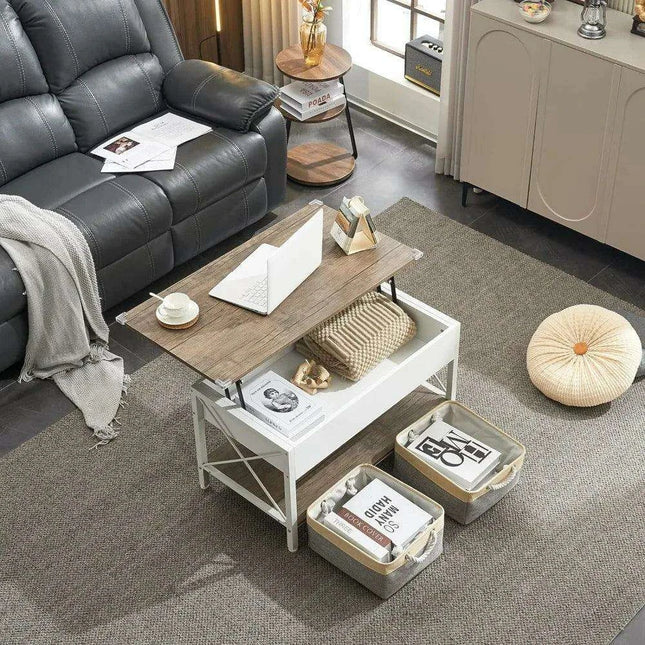 Modern Lift Top Coffee Table with Hidden Storage and Fabric Organizers - Elegant Dark Walnut Finish