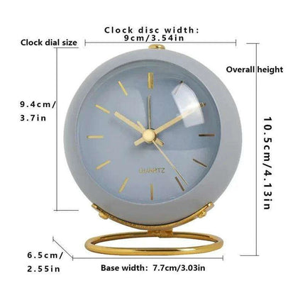 Modern Metal Frame Analog Alarm Clock with Soft Night Light – Chic Home Accent & Perfect Gift - Très Elite