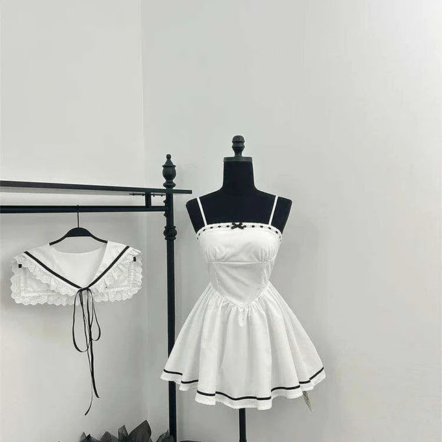 Modern Mori Aesthetic Lace Mini Dress with Elegant Shawl for Y2K Style