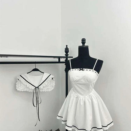 Modern Mori Aesthetic Lace Mini Dress with Elegant Shawl for Y2K Style - Très Elite