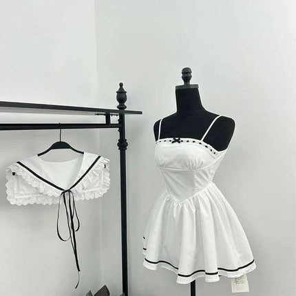 Modern Mori Aesthetic Lace Mini Dress with Elegant Shawl for Y2K Style - Très Elite