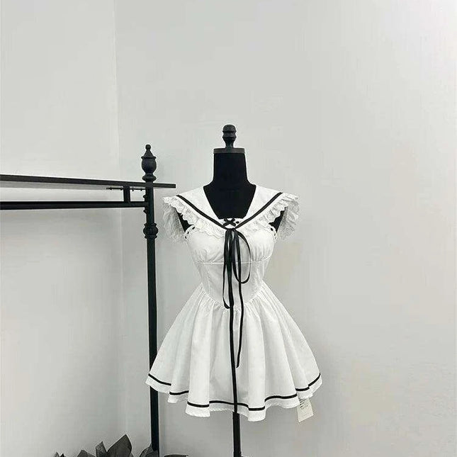 Modern Mori Aesthetic Lace Mini Dress with Elegant Shawl for Y2K Style