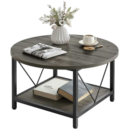 Modern Rustic Round Coffee Table with Generous Storage and Stylish Design - Très Elite