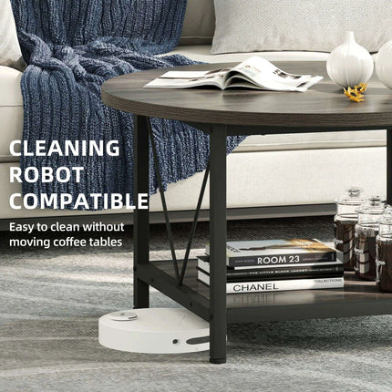 Modern Rustic Round Coffee Table with Generous Storage and Stylish Design - Très Elite