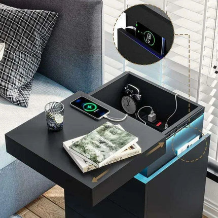 Modern Smart LED Nightstand with Customizable Ambiance and Integrated Charging Station - Très Elite