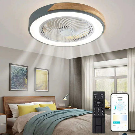Modern Wooden Ceiling Fan with Remote Control & Adjustable LED Lighting - Très Elite