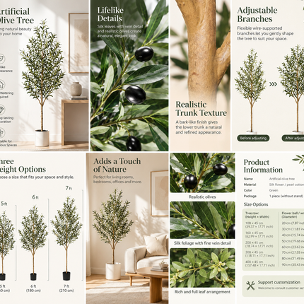 Artificial Olive Tree with Adjustable Branches — 5, 6 or 7 ft
