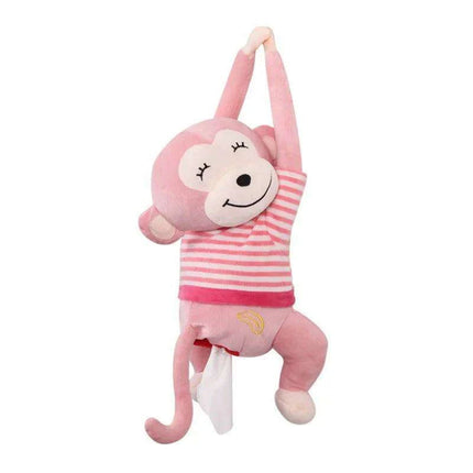Monkey and Bunny Plush Tissue Box Cover - Ideal for Car and Home - Très Elite