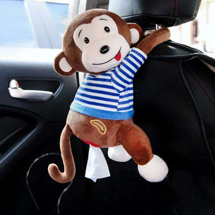 Monkey and Bunny Plush Tissue Box Cover - Ideal for Car and Home - Très Elite