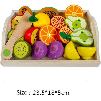 Montessori Wooden Kitchen Playset - Interactive Pretend Cooking Toy with Fruit & Vegetable Cutting Set for Children - Très Elite