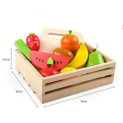 Montessori Wooden Kitchen Playset - Interactive Pretend Cooking Toy with Fruit & Vegetable Cutting Set for Children - Très Elite