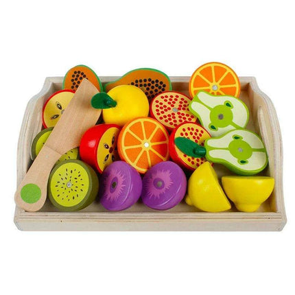 Montessori Wooden Kitchen Playset - Interactive Pretend Cooking Toy with Fruit & Vegetable Cutting Set for Children - Très Elite