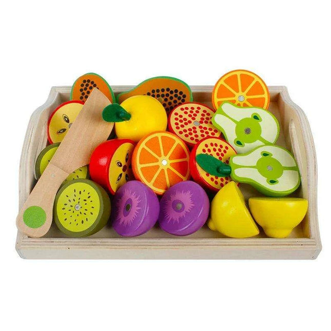 Montessori Wooden Kitchen Playset - Interactive Pretend Cooking Toy with Fruit & Vegetable Cutting Set for Children
