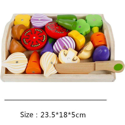 Montessori Wooden Kitchen Playset - Interactive Pretend Cooking Toy with Fruit & Vegetable Cutting Set for Children - Très Elite