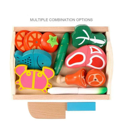 Montessori Wooden Kitchen Playset - Interactive Pretend Cooking Toy with Fruit & Vegetable Cutting Set for Children - Très Elite