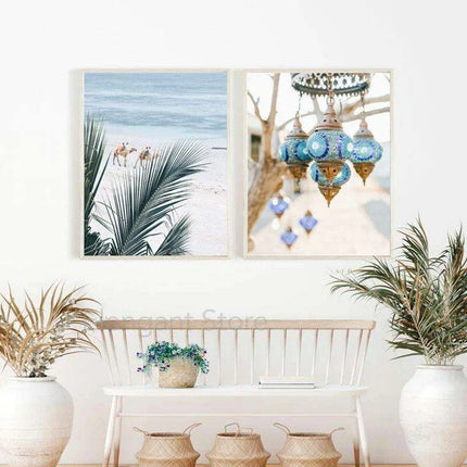 Moroccan Coastal Serenity Canvas Art - Enrich Your Space with Bohemian Charm - Très Elite