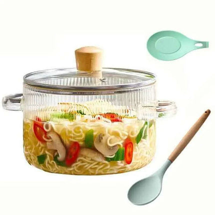 Multi-Functional 1.6L Heat-Resistant Glass Cookware Set for Soups, Porridge, and Noodles - Très Elite