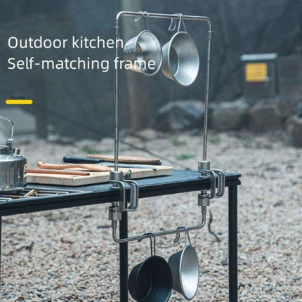 Multi-Functional Stainless Steel Camping Gear Organizer with Built-in Light Stand and Storage Solutions - Très Elite