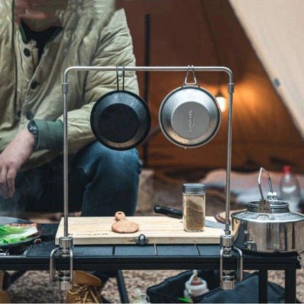Multi-Functional Stainless Steel Camping Gear Organizer with Built-in Light Stand and Storage Solutions - Très Elite