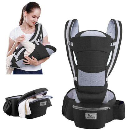 Multifunctional Ergonomic Baby Carrier with Hipseat and Kangaroo Wrap for Infants and Toddlers - Très Elite