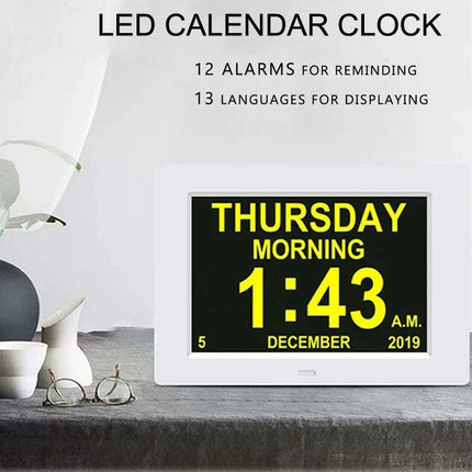 Multilingual LED Calendar Clock with 12 Alarms and Reminder Features - Perfect for Seniors and Daily Organization - Très Elite