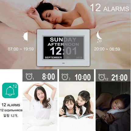 Multilingual LED Calendar Clock with 12 Alarms and Reminder Features - Perfect for Seniors and Daily Organization - Très Elite