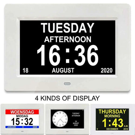 Multilingual LED Calendar Clock with 12 Alarms and Reminder Features - Perfect for Seniors and Daily Organization - Très Elite