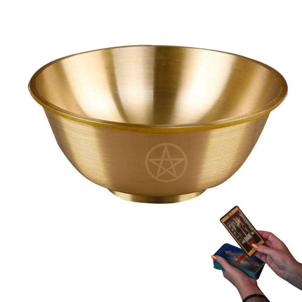 Mystical Copper Altar Bowl with Triple Moon and Pentacle Engravings for Spiritual Rituals - Très Elite