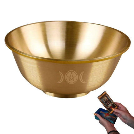 Mystical Copper Altar Bowl with Triple Moon and Pentacle Engravings for Spiritual Rituals - Très Elite