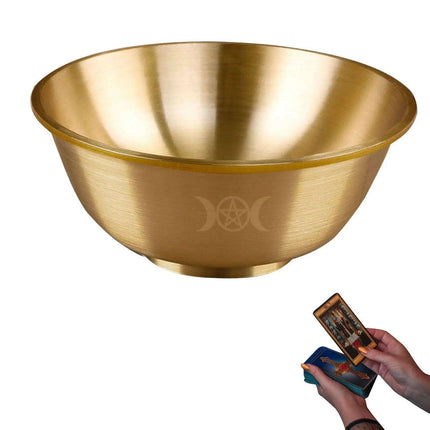 Mystical Copper Altar Bowl with Triple Moon and Pentacle Engravings for Spiritual Rituals - Très Elite