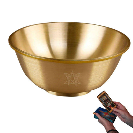 Mystical Copper Altar Bowl with Triple Moon and Pentacle Engravings for Spiritual Rituals - Très Elite