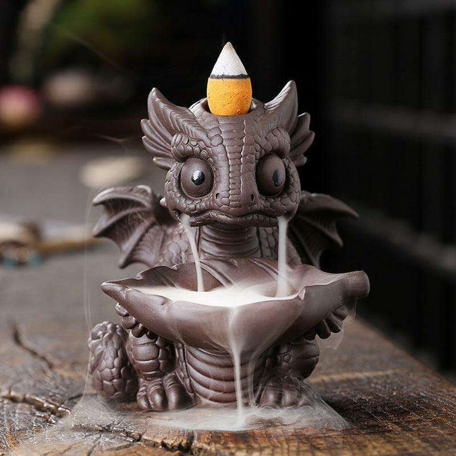Mystical Dinosaur Treasure Backflow Incense Burner in Purple Sand for Tranquil Atmosphere