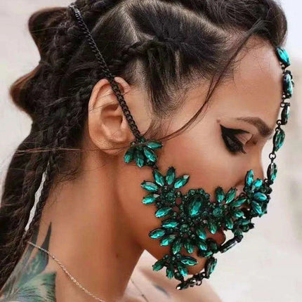 Mystical Green Rhinestone Masquerade Face Chain with Sparkling Crystal Details - Perfect Gift for Her - Très Elite