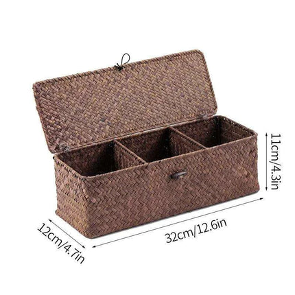 Natural Seagrass Organizer Basket with Lid - Stylish Storage Solution for Cosmetics, Sundries, and Laundry..