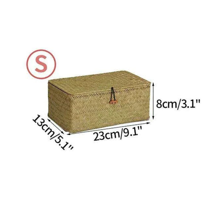 Natural Seagrass Organizer Basket with Lid - Stylish Storage Solution for Cosmetics, Sundries, and Laundry..