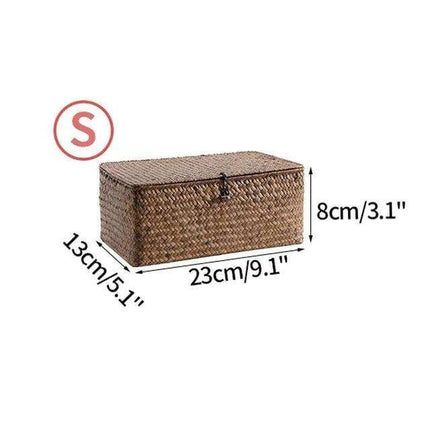 Natural Seagrass Organizer Basket with Lid - Stylish Storage Solution for Cosmetics, Sundries, and Laundry..
