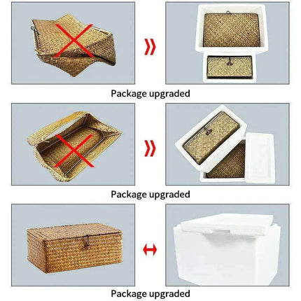 Natural Seagrass Organizer Basket with Lid - Stylish Storage Solution for Cosmetics, Sundries, and Laundry - Très Elite