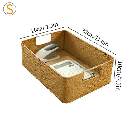 Natural Seagrass Organizer Basket with Lid - Stylish Storage Solution for Cosmetics, Sundries, and Laundry..