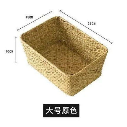 Natural Seagrass Woven Storage Container with Lid - Stylish Basket for Bath Essentials, Cosmetics, and Towels - Très Elite
