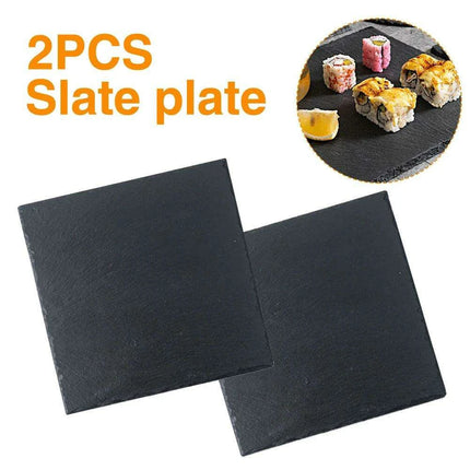 Natural Slate Charcuterie Board Set - Stylish 20x20cm Black Serving Plates for Entertaining - Très Elite