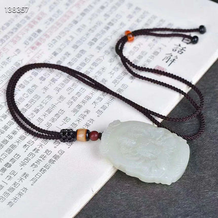 Natural White Hetian Jade Guanyin Pendant Necklace for Peace and Prosperity - Très Elite