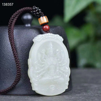 Natural White Hetian Jade Guanyin Pendant Necklace for Peace and Prosperity - Très Elite