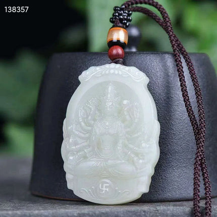 Natural White Hetian Jade Guanyin Pendant Necklace for Peace and Prosperity - Très Elite