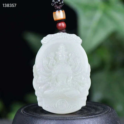 Natural White Hetian Jade Guanyin Pendant Necklace for Peace and Prosperity - Très Elite