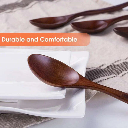 Natural Wooden 7-Inch Soup and Tea Spoon Set for Gourmet Cooking - Très Elite