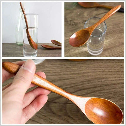 Natural Wooden 7-Inch Soup and Tea Spoon Set for Gourmet Cooking - Très Elite