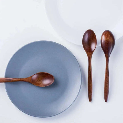 Natural Wooden 7-Inch Soup and Tea Spoon Set for Gourmet Cooking - Très Elite