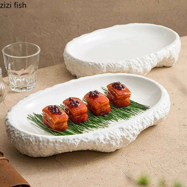 Nature-Inspired Textured White Ceramic Dinner Plate for Elegant Dining - Très Elite