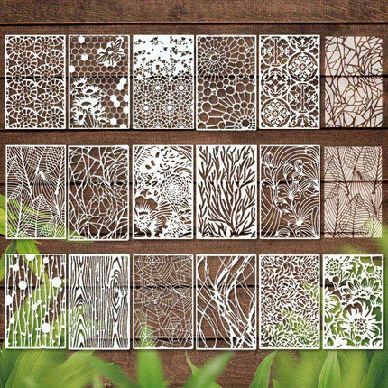 Nature's Touch: 16-Piece Reusable Stencil Set for Artistic Home Transformations..