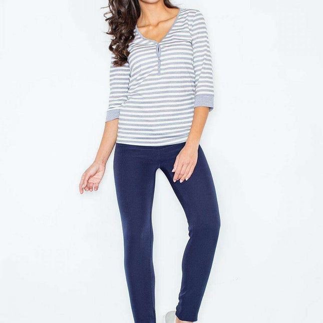 Nautical-Inspired Striped Longsleeve Cotton Top with Elegant Button Front